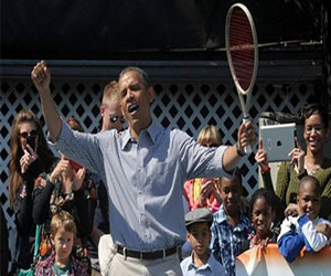   مصر اليوم - أوباما يتحدى فيدرر ونادال في التنس