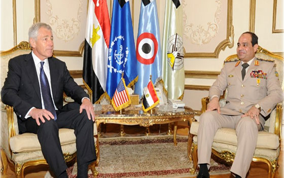   مصر اليوم - هاغل والسيسي يتَّفِقان على التواصل للتشاور في أحوال البلدين ومستقبل المنطقة