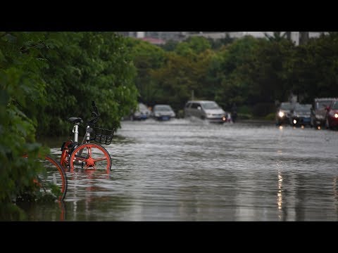 شاهد الأمطار الغزيرة فى الصين ترفع منسوب المياه وتهدد بفيضانات