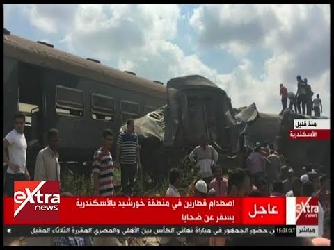 بالفيديو  وقوع حادث تصادم بين قطارين في الإسكندرية