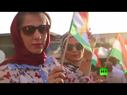 شاهد تظاهرة كردية أمام قنصلية الولايات المتحدة في أربيل