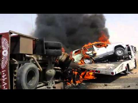 تفحم 8 جمال اثر حادث مروع بالسعودية