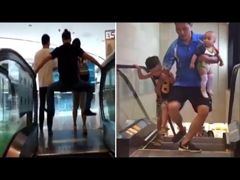 بالفيديو يد طفل تنحصر بين درجات سلم كهربائي في الصين