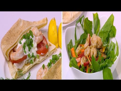 شاورما الجمبري وسلطة جمبري بالجرجير