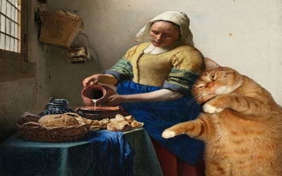   مصر اليوم - فنانة تضيف روح الفكاهة على اللوحات العالمية باستخدام قطتها السمينة